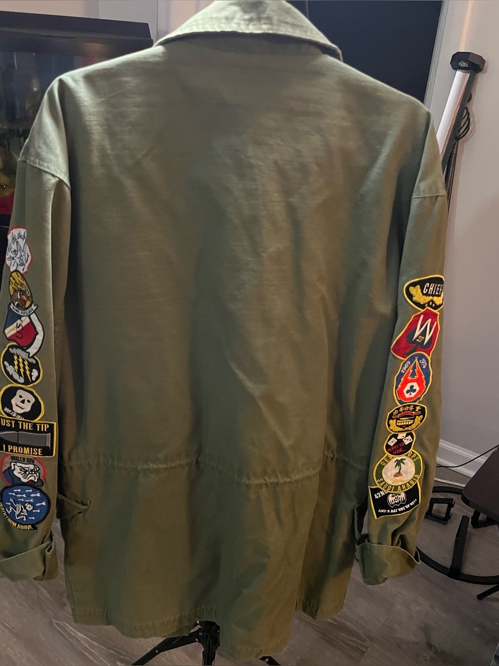 Men's Olive Green ARMY Patchwork Field Jacket